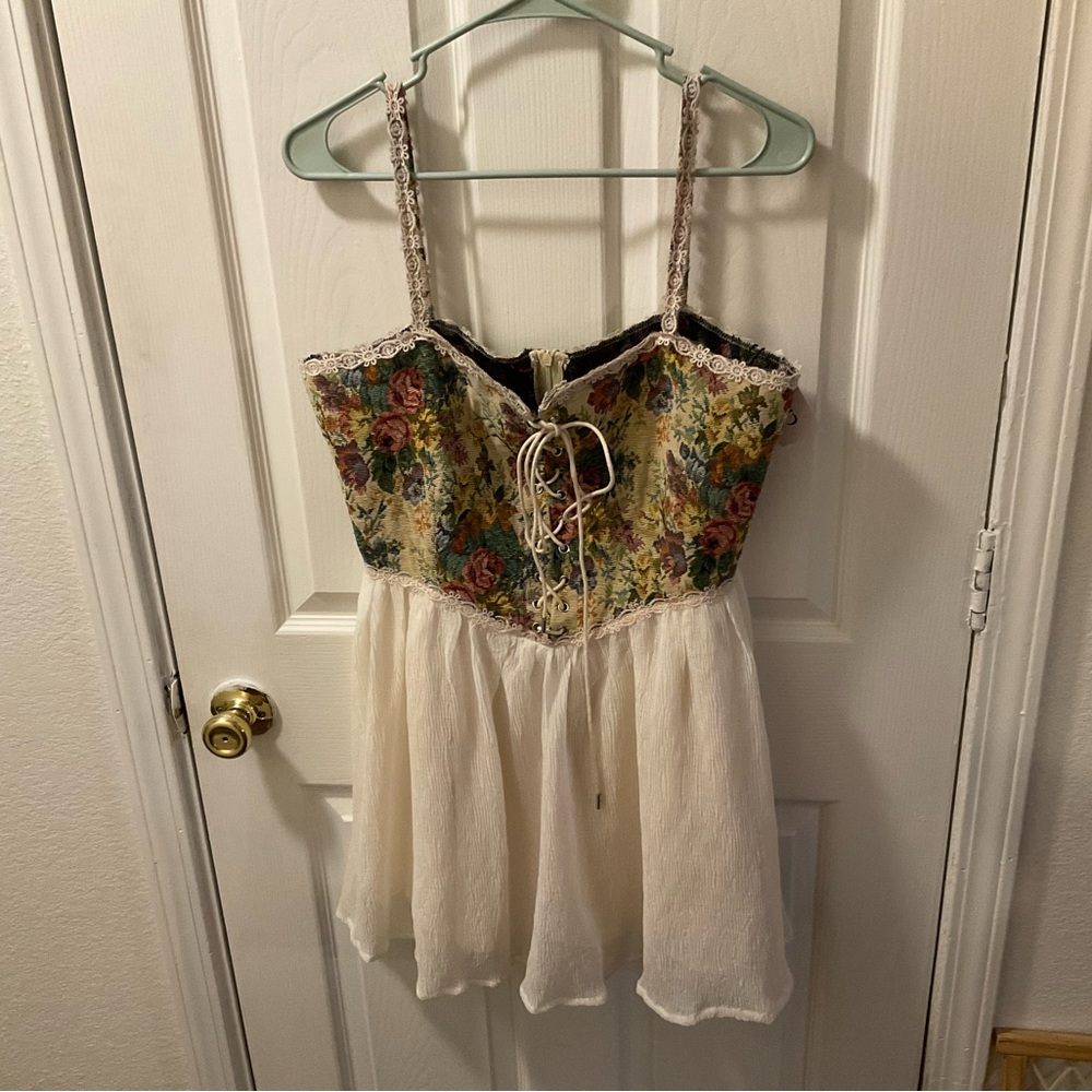 Cider Floral Lace-Up Mini Dress - Multicolor and Cream